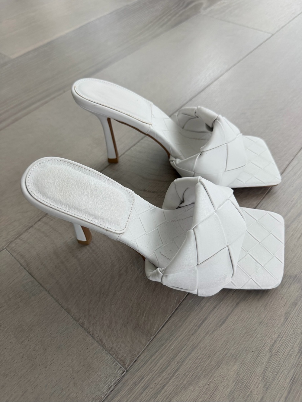 White Braided Square-Toe High Heel Mule
